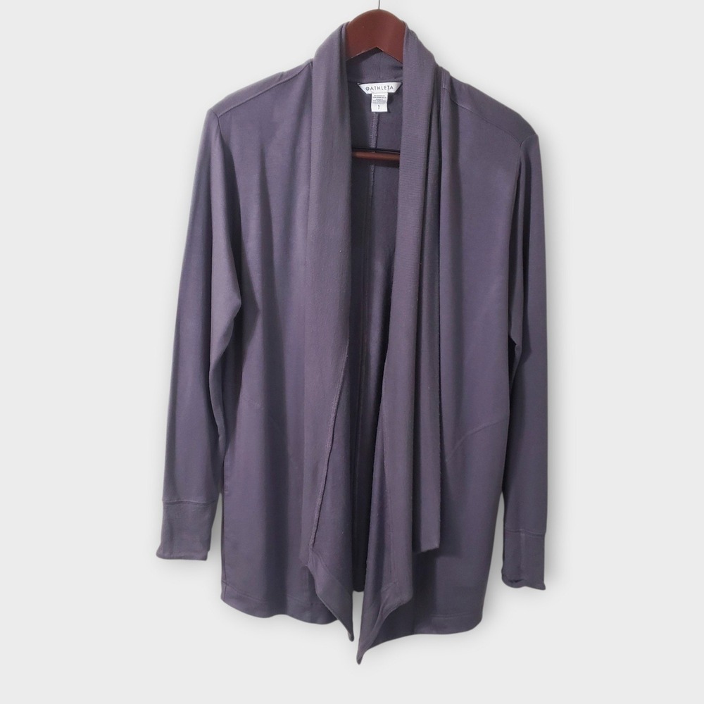 Athleta Pranayama Restore Rib Wrap Cardigan Sweater Purple Grey Small 882498
